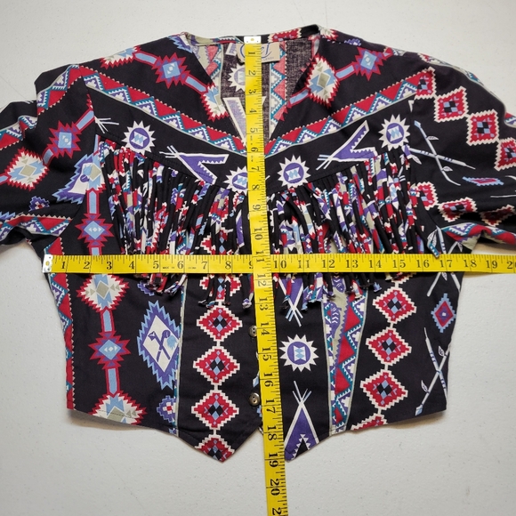 Circle T Vintage Western Aztec Print Fringe Crop Top And Skirt Matching Set - Picture 12 of 12